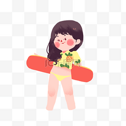 夏日清凉简约图片_拿着冲浪板的泳装女孩免扣png