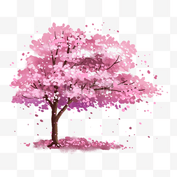 粉色浪漫樱花树下樱花飘飘