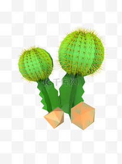 绿低图片_仙人掌仙人球植物简约卡通3D立体
