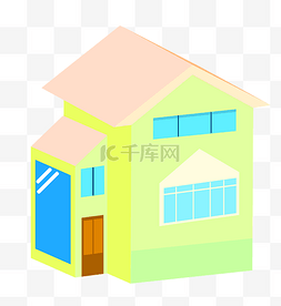 卡通蓝色房屋建筑图片_2.5D住房卡通插画