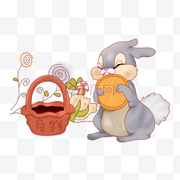 小白兔吃月饼图片_中秋节兔子吃月饼插画手绘