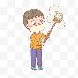 家务少年图片_卡通手绘人物打扫卫生男孩