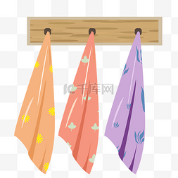 挂在杆上的毛巾图片_手绘彩色小毛巾插画
