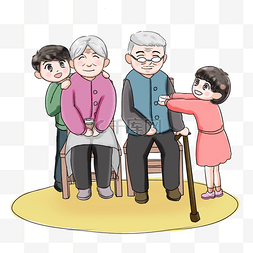 一起老人图片_重阳节全家团圆登高卡通手绘一家