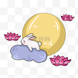 月圆莲花灯兔子手绘插画