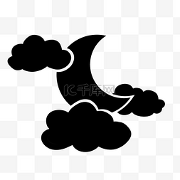 纯黑图片_月亮黑色免扣素材手绘云朵
