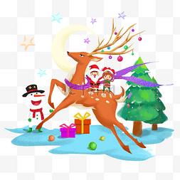 麋鹿星空素材图片_美丽麋鹿和小精灵祝大家圣诞快乐