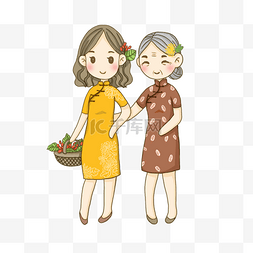 重阳节母女旗袍PNG