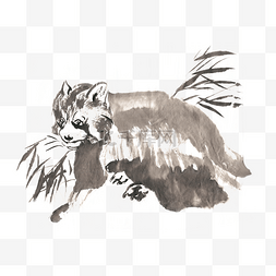 悠闲的图片_竹林中的小猫熊水墨画PNG免抠素材