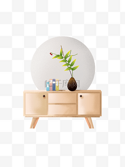 手绘柜子柜图片_禅意手绘矮柜插花和书本植物可商