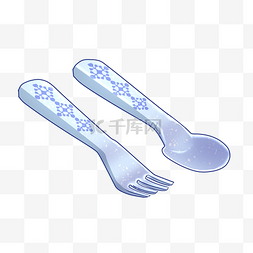叉子卡通图片_手绘蓝色的勺子插画