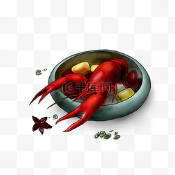 武汉手绘插画图片_手绘美食红色麻辣龙虾