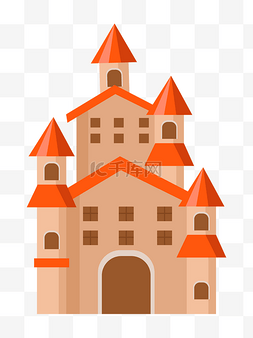 红色屋顶图片_卡通黄色城堡插画
