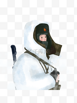 手绘卡通士兵图片_雪地里站岗的士兵