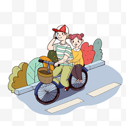 人物插画自行车图片_卡通骑自行车打电话插画