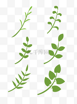手绘绿叶植物可商用元素