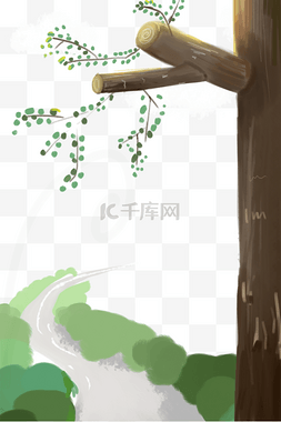 树木边框装饰图片_乡间小路与树木装饰边框