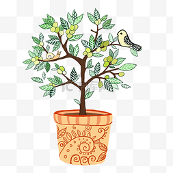 植物插画小鸟图片_春天植物和小鸟插画