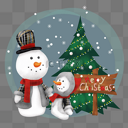 手绘圣诞树和雪人