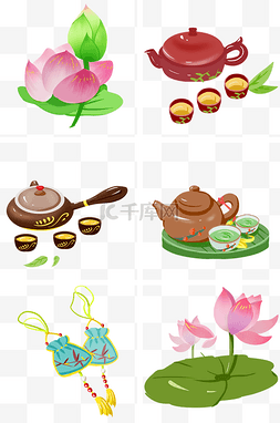 传统茶具图片_中国风古风茶具手绘插画