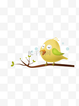小鸟唱歌卡通图片_卡通站在枝头上的小鸟唱歌场景元