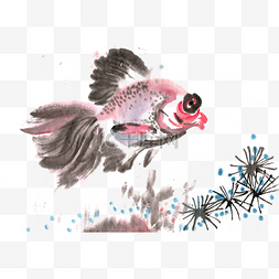鱼自由自在图片_红色的鱼水墨画PNG免抠素材