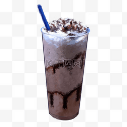 蓝色简约高级图片_手绘咖啡色香醇写实装饰冰淇淋奶