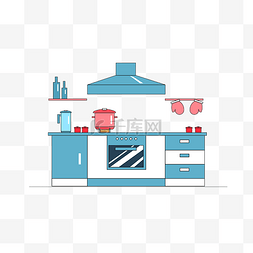 插画厨房图片_蓝色的厨房装修插画