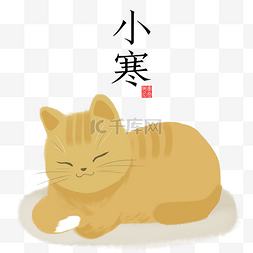 大寒小寒冻成一团图片_小寒猫儿手绘插画