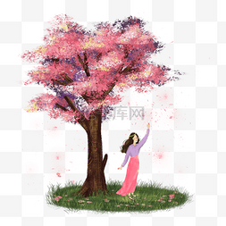 小清新粉色的花图片_小清新森系唯美樱花树下的少女