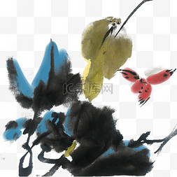 水墨葫芦花鸟手绘素材
