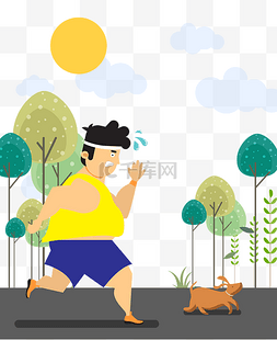 运动出插画图片_手绘拼命跑步的胖子矢量图