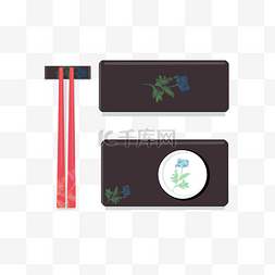 筷子盘子手绘图片_手绘筷子餐具插画