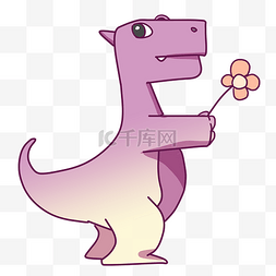 白垩纪恐龙图片_拿花朵的恐龙插画