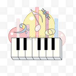 乐器彩色图片_白色的钢琴和乐符