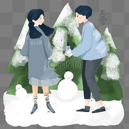 女孩和雪人图片_大雪节气女孩和雪人免抠图