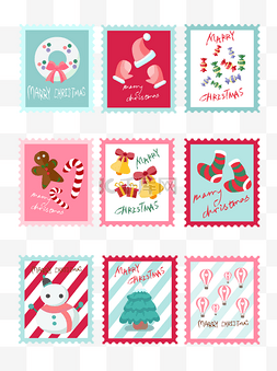 邮票圣诞节图片_手绘卡通圣诞邮票小贴纸