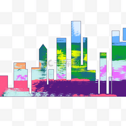 彩色涂鸦城市剪影