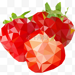 低多边形立体几何红色水果