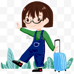 拉行李旅游女孩插画