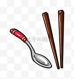 红色勺子图片_餐具勺子和筷子插画