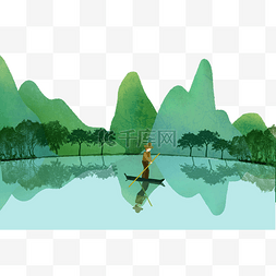 蓝蓝的湖水图片_桂林山水春日竹筏青山绿水绿色海