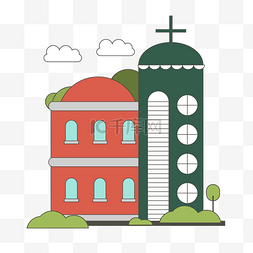 卡通风城市教堂建筑