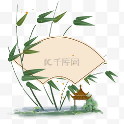 中国风山水树图片_中国风竹子和亭子边框
