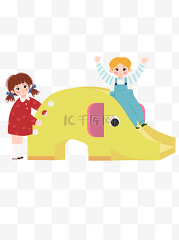 黄色幼儿园图片_卡通幼儿园大象滑滑梯元素