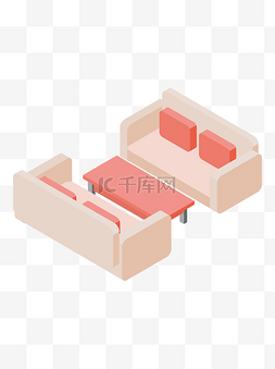 2.5D浅色淡雅沙发茶几室内家具元