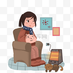 暖宝宝图片_取暖人物和小狗插画