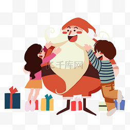 礼盒人物插画图片_圣诞老人和人物插画