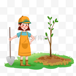 植树节种树的小女孩