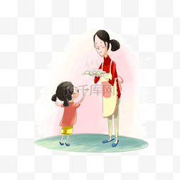 手工饺子坊图片_小女孩和母亲
